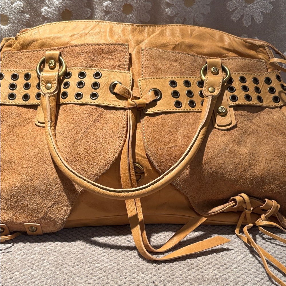 Francesco Biasia Tan Suede and Leather Tote